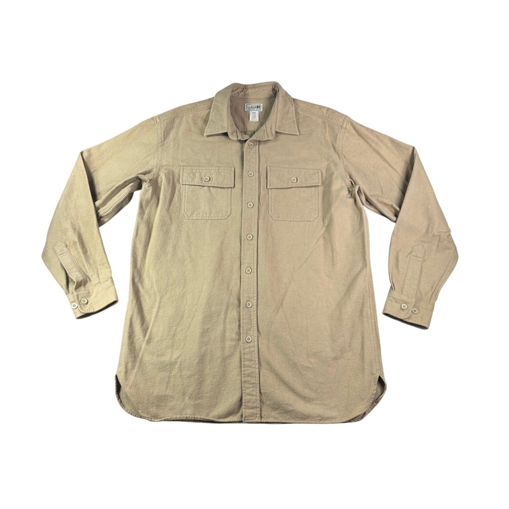 LL Bean Chamois Cloth Shirt Mens Large Tall Tan Khaki Cotton Button Up 0MT04